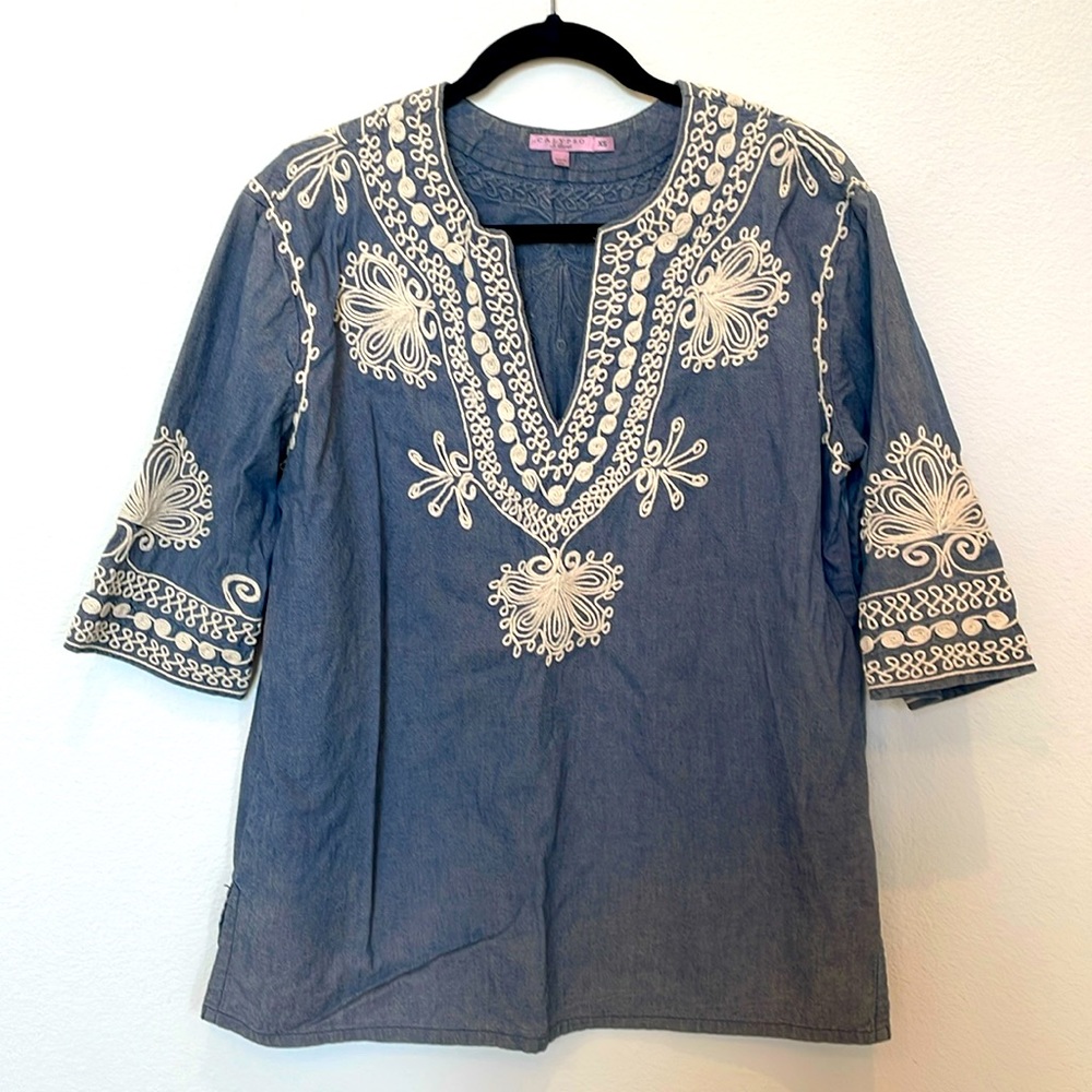 Calypso chambray tunic with embroidery